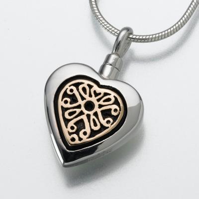 sterling silver heart with 14k gold filigree insert cremation pendant necklace